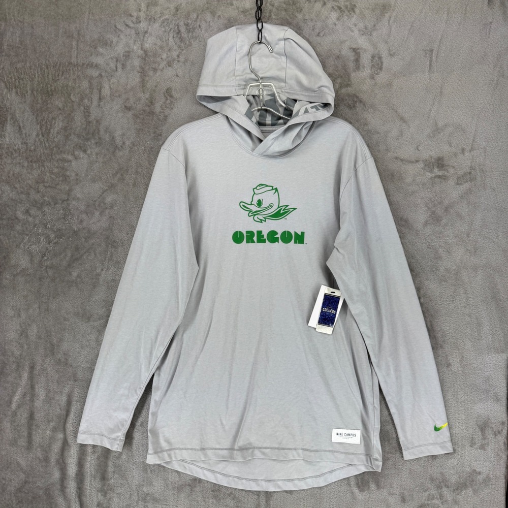 Nike‎ Oregon Ducks Mens Grey Dri-FIT Hooded Long Sleeve T-Shirt DJ4532-007 M NEW